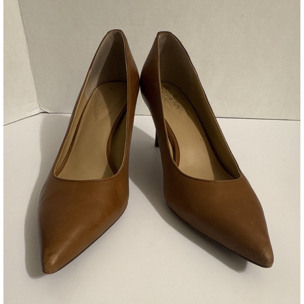 Lauren Ralph Lauren Women's Brown Leather Pointed Toe Pumps Slip-On Stiletto 8B